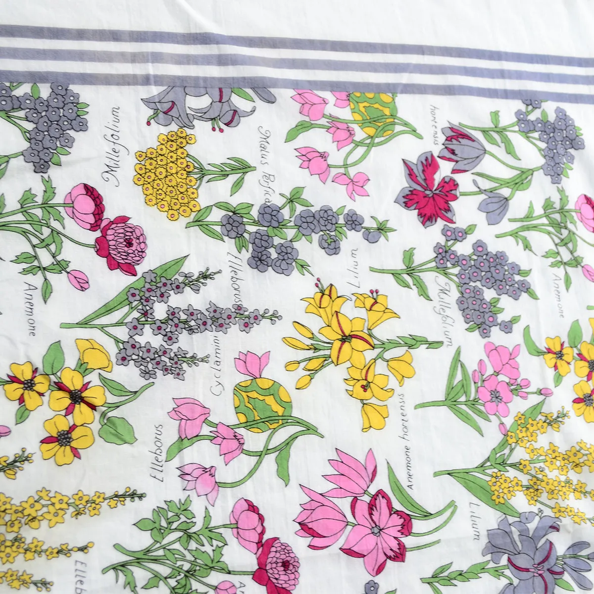 1970s Diane Von Furstenberg Botanical Floral Large Square Cotton Scarf