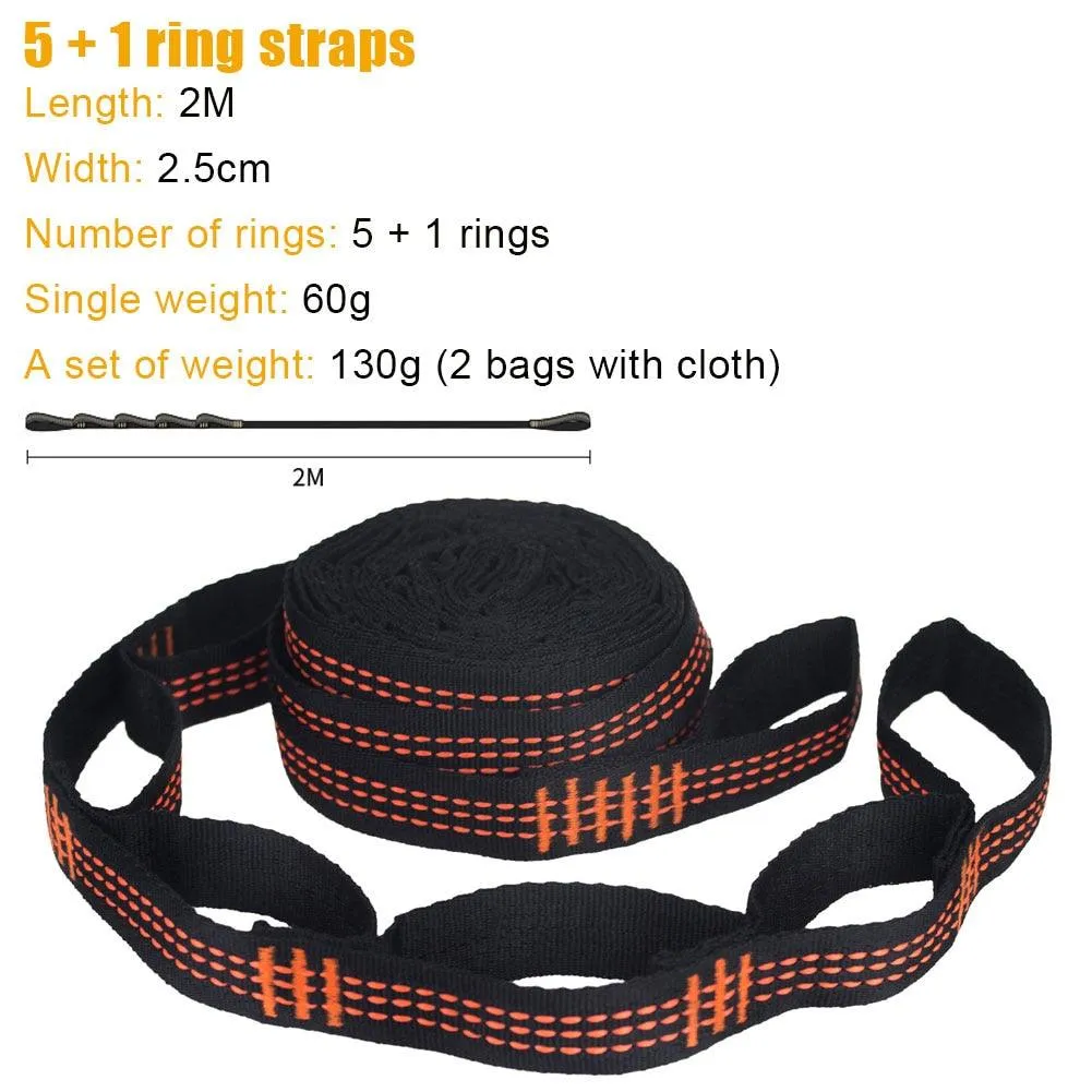 2Pcs Hammock Straps Special Reinforced Polyester Straps 5 Ring High Load-Bearing Barbed Outdoor Camping Hammock Straps 200*2.5cm