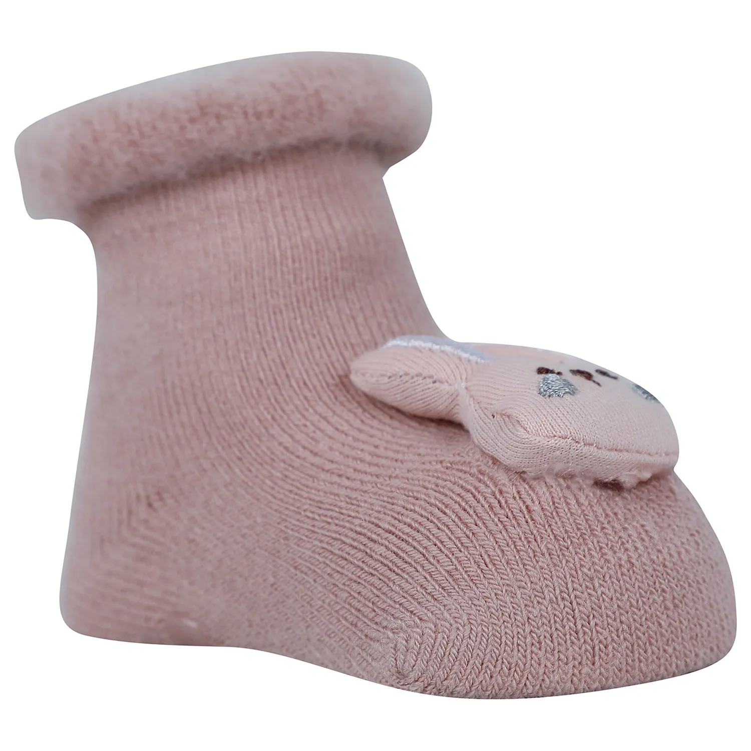 Baby Moo 3D Bunny Home Anti-Skid Socks Pack of 2 - Peach, Blue