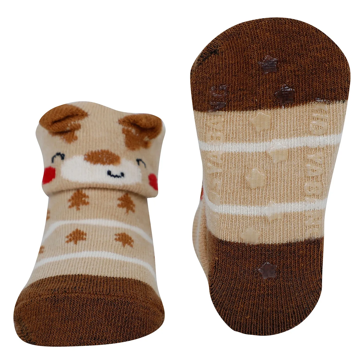 Baby Moo Puppy 3D Anti-Skid Socks Booties Pack of 3 - Brown