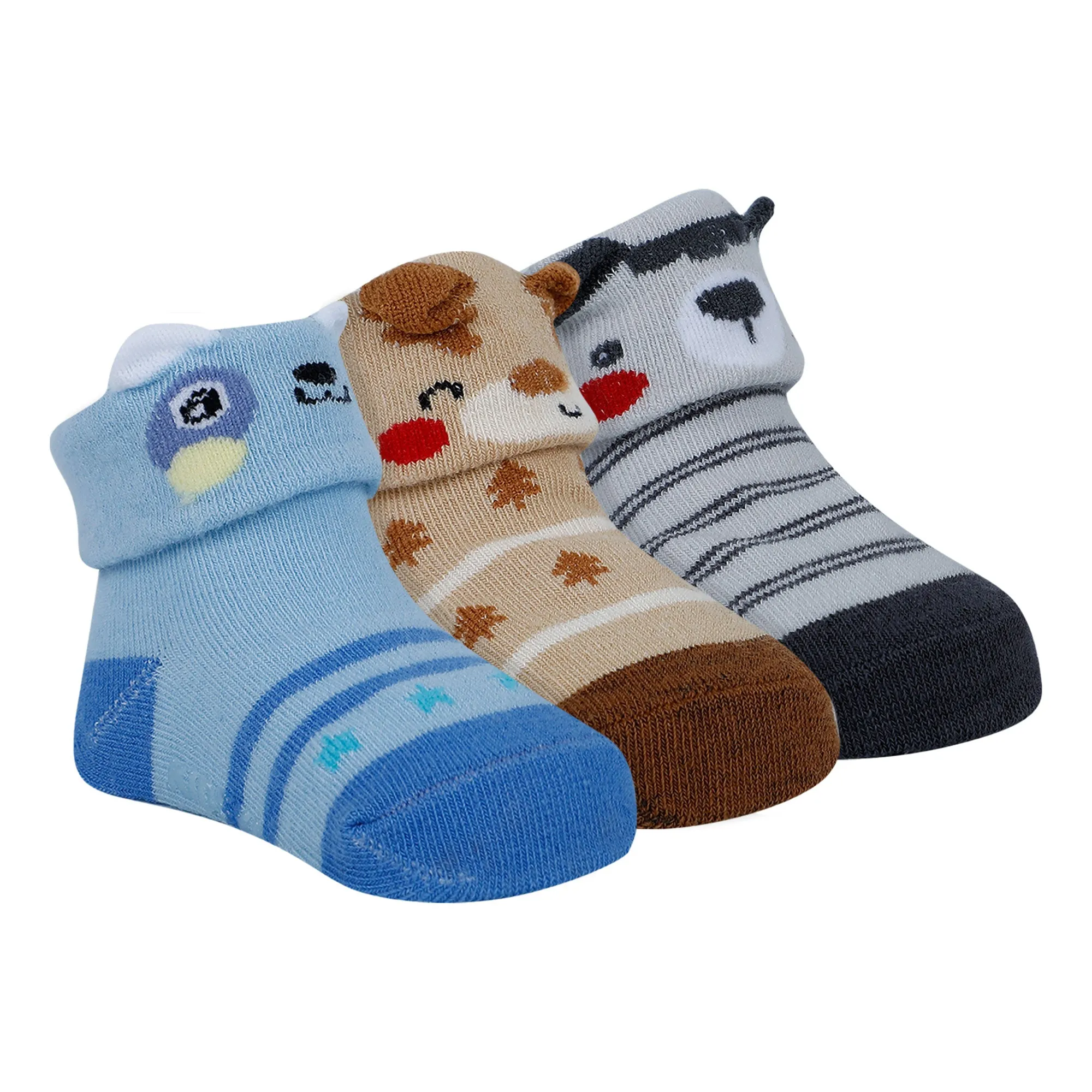 Baby Moo Puppy 3D Anti-Skid Socks Booties Pack of 3 - Brown