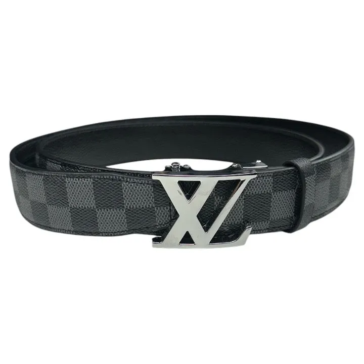 Black Plaid Luxury Design Men's Belt Sliver Buckle