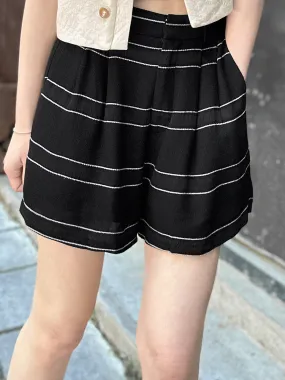 Black Stripe Pleated Detail Breezy Light-weighted Shorts