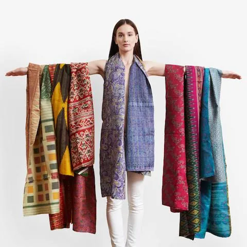 Blue and Black Kantha Scarf - India