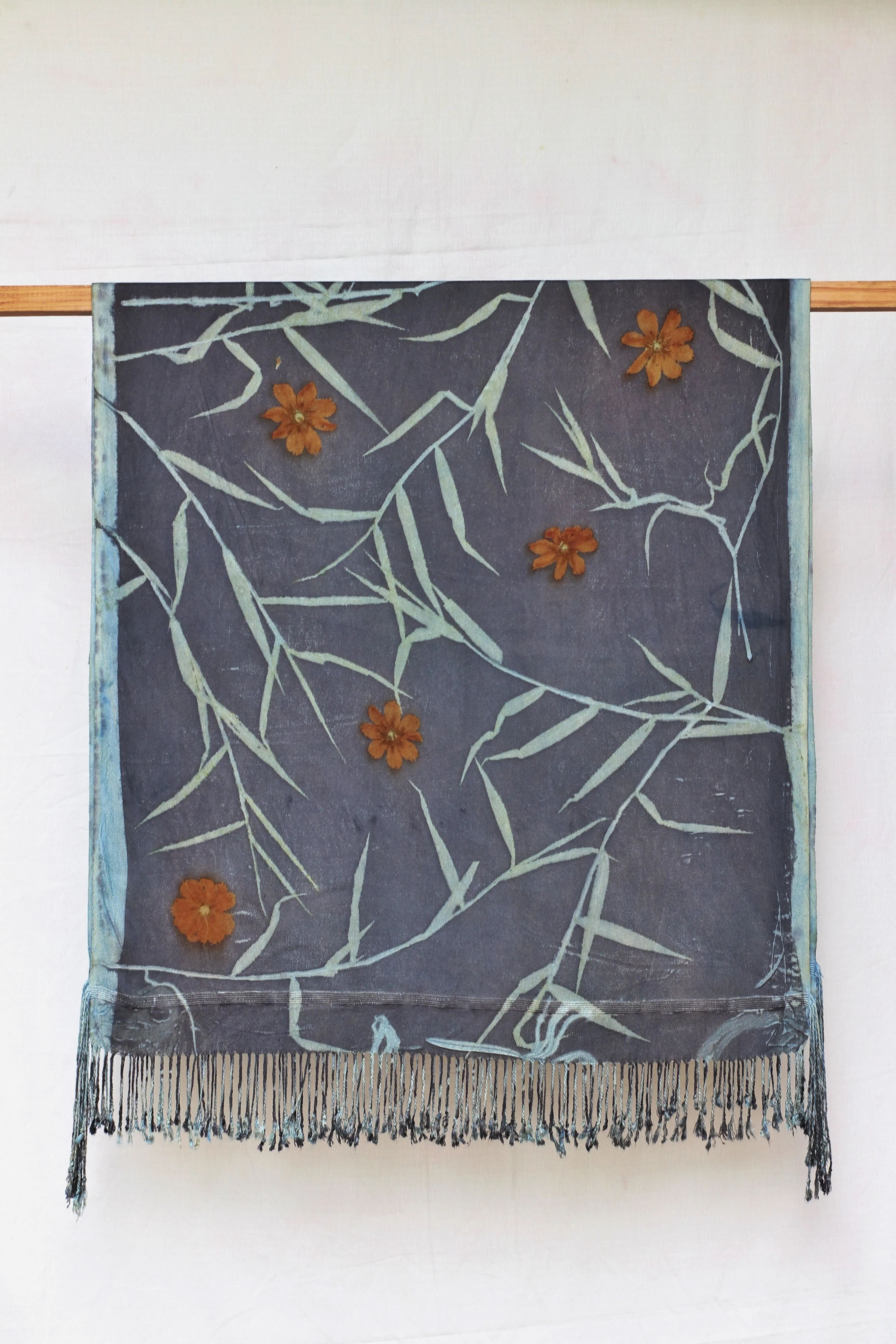 Blue Botanical Print Scarf | Indigenous Cotton | Handwoven & Naturally Dyed - 0015A-SY-HT