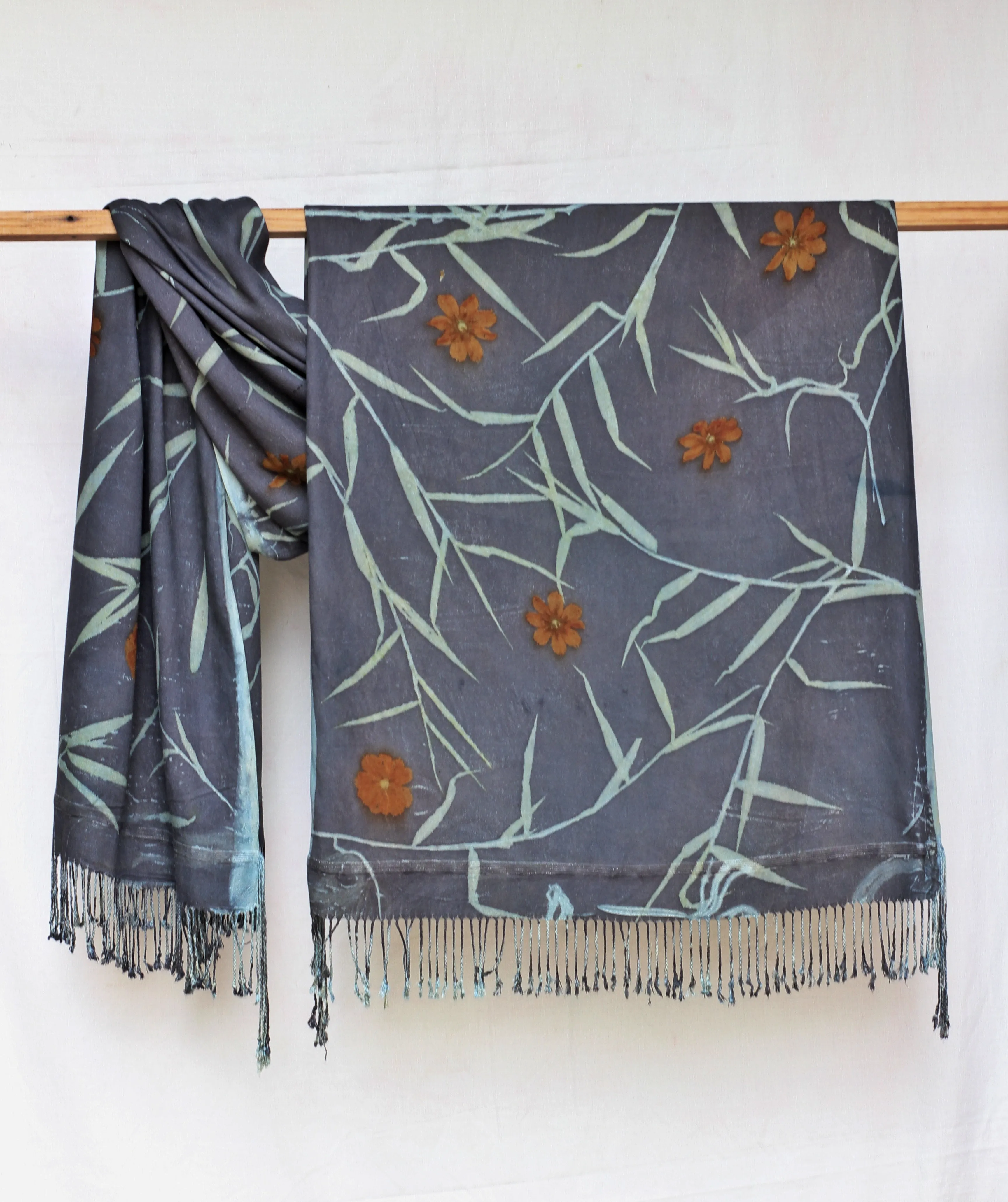 Blue Botanical Print Scarf | Indigenous Cotton | Handwoven & Naturally Dyed - 0015A-SY-HT