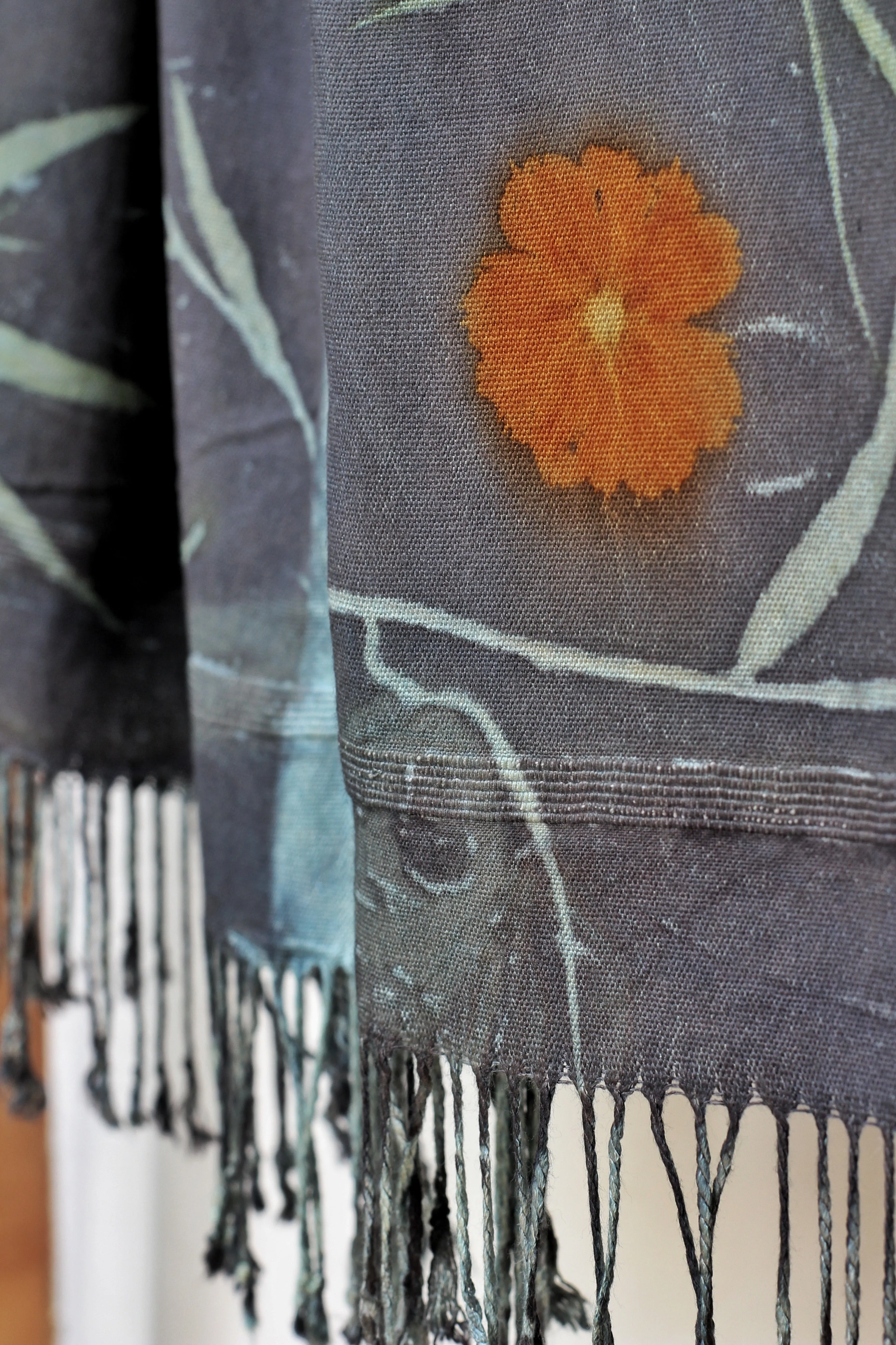 Blue Botanical Print Scarf | Indigenous Cotton | Handwoven & Naturally Dyed - 0015A-SY-HT