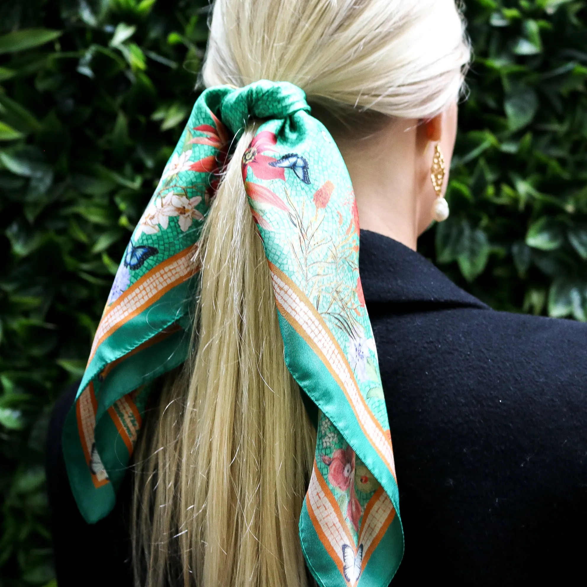 'Botanica Emerald' mini 100% Silk Kerchief Italian made Scarf  53cm x 53cm