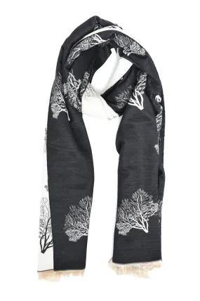 BOTANICAL PRINT REVERSIBLE SCARF-BEIGE-BLACK