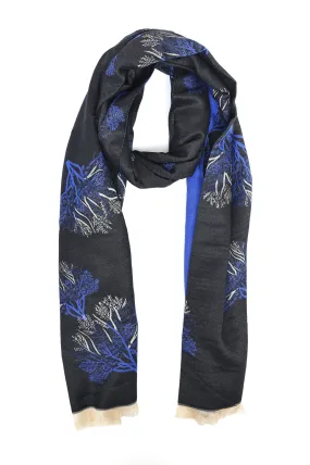 BOTANICAL PRINT REVERSIBLE SCARF-BLACK-BLUE