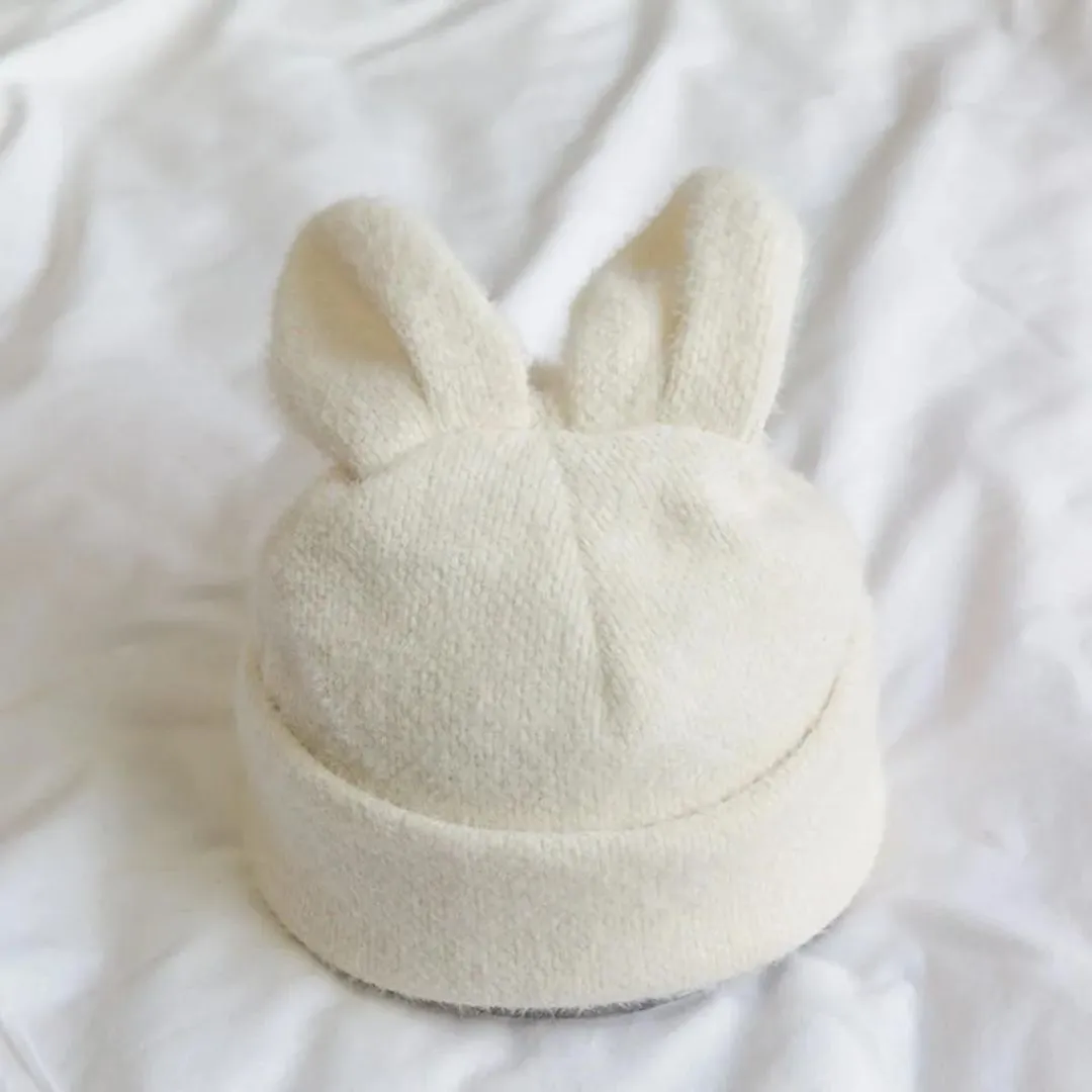 Bunny Ears Adult Beanie Hat in Black or Winter White