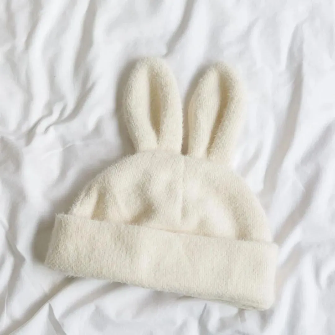 Bunny Ears Adult Beanie Hat in Black or Winter White