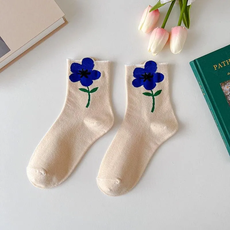 Cartoon Flower Style Colorful Socks - 2 Pairs