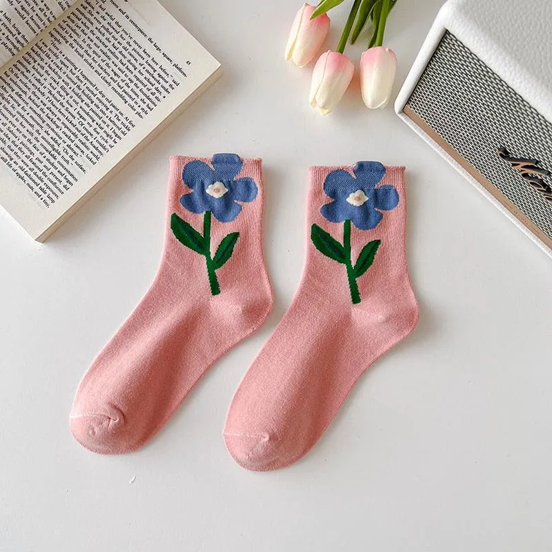 Cartoon Flower Style Colorful Socks - 2 Pairs