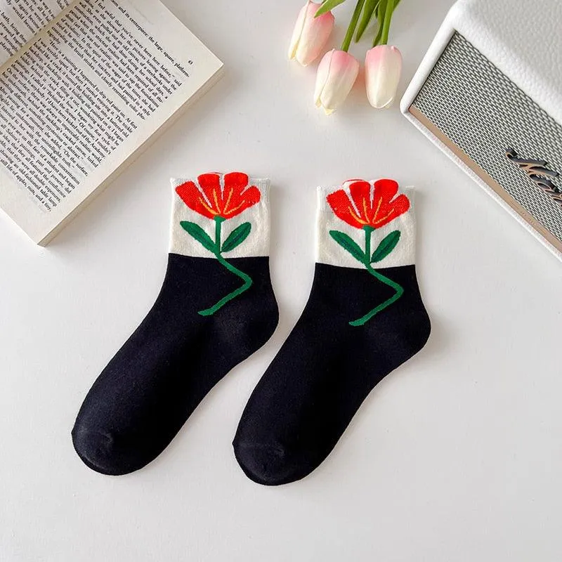 Cartoon Flower Style Colorful Socks - 2 Pairs