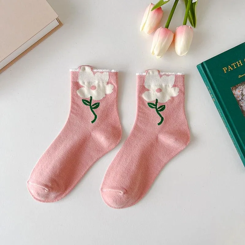 Cartoon Flower Style Colorful Socks - 2 Pairs