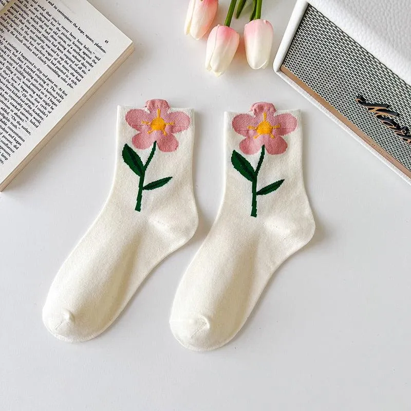 Cartoon Flower Style Colorful Socks - 2 Pairs