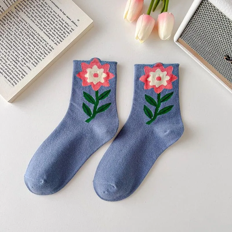 Cartoon Flower Style Colorful Socks - 2 Pairs