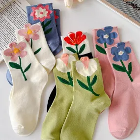 Cartoon Flower Style Colorful Socks - 2 Pairs