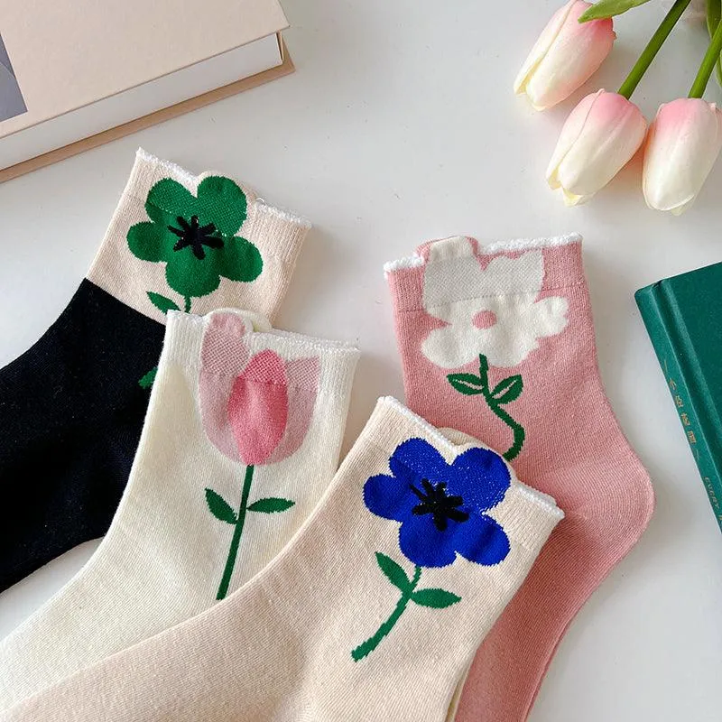 Cartoon Flower Style Colorful Socks - 2 Pairs