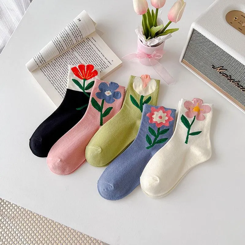 Cartoon Flower Style Colorful Socks - 2 Pairs