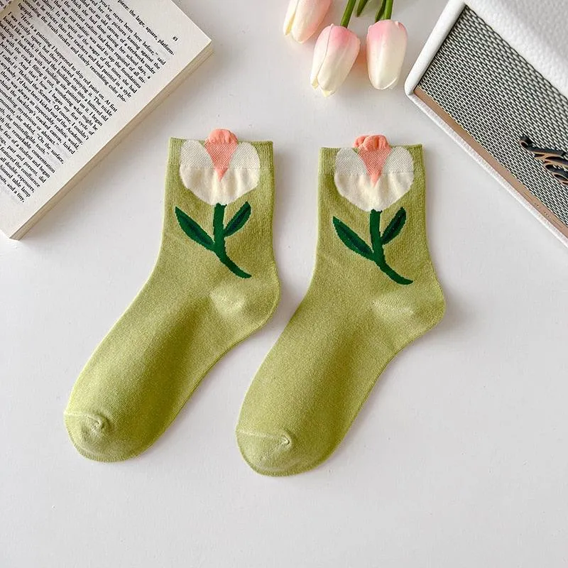 Cartoon Flower Style Colorful Socks - 2 Pairs