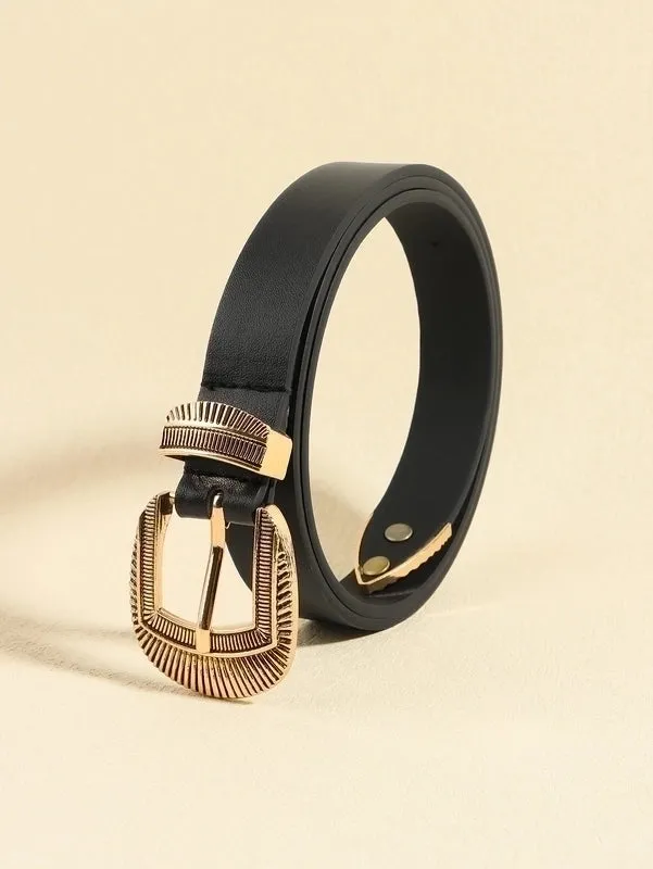 Casual Elegant Simple Style Solid Color Pu Leather Alloy Metal Button Women's Leather Belts