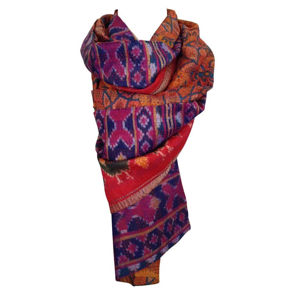 Cherry and Grape Kantha Scarf - India