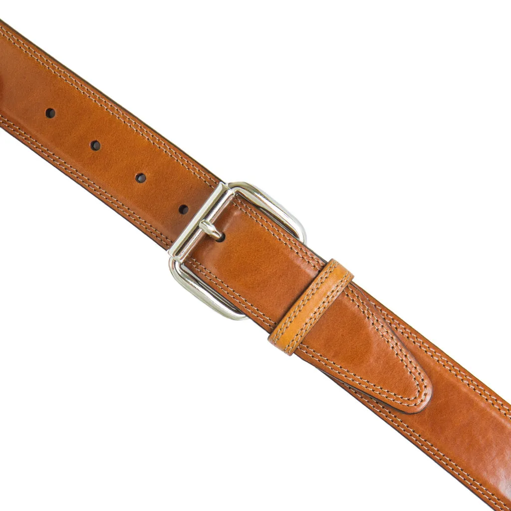 Cognac Italian Leather Belt With Nickel Roller Buckle