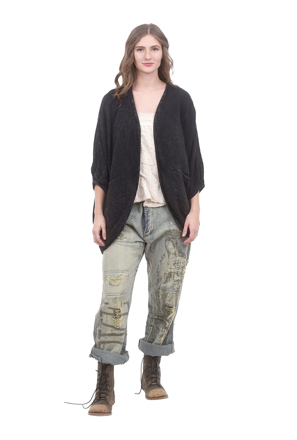 Double Gauze Cocoon Cardigan, Black