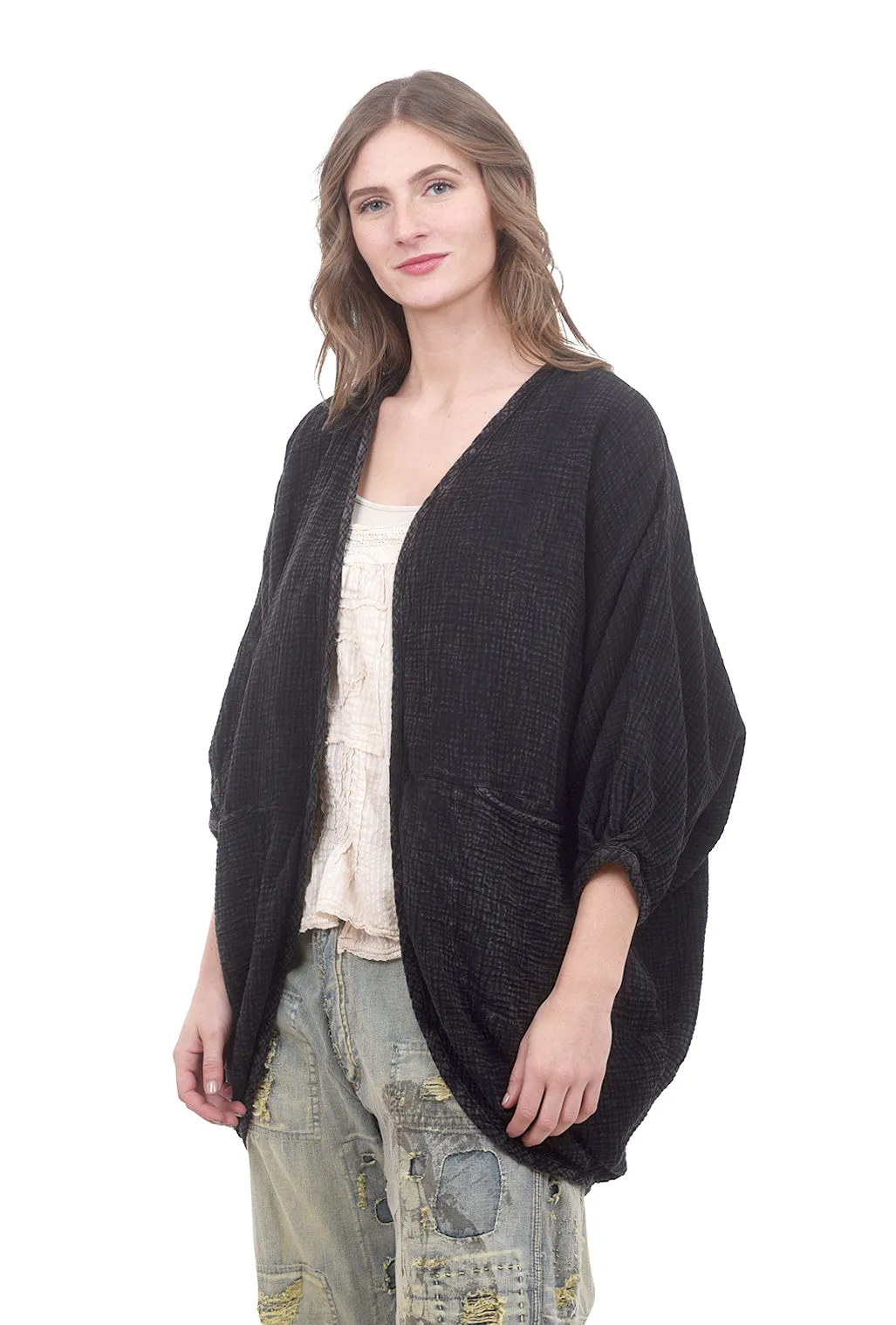 Double Gauze Cocoon Cardigan, Black