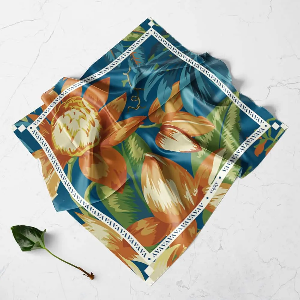 Earthy Blue Floral Digital Print Ultra Muslin Scarf