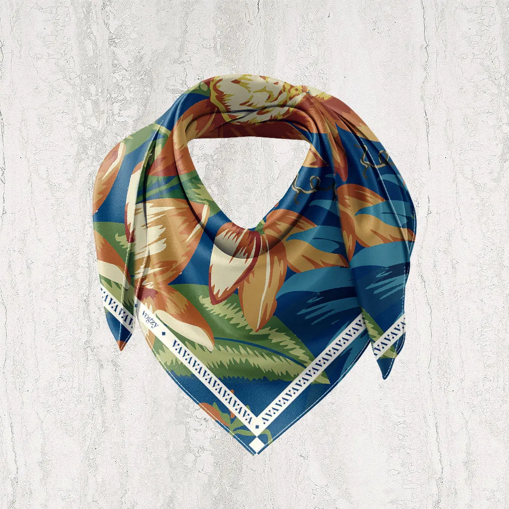 Earthy Blue Floral Digital Print Ultra Muslin Scarf