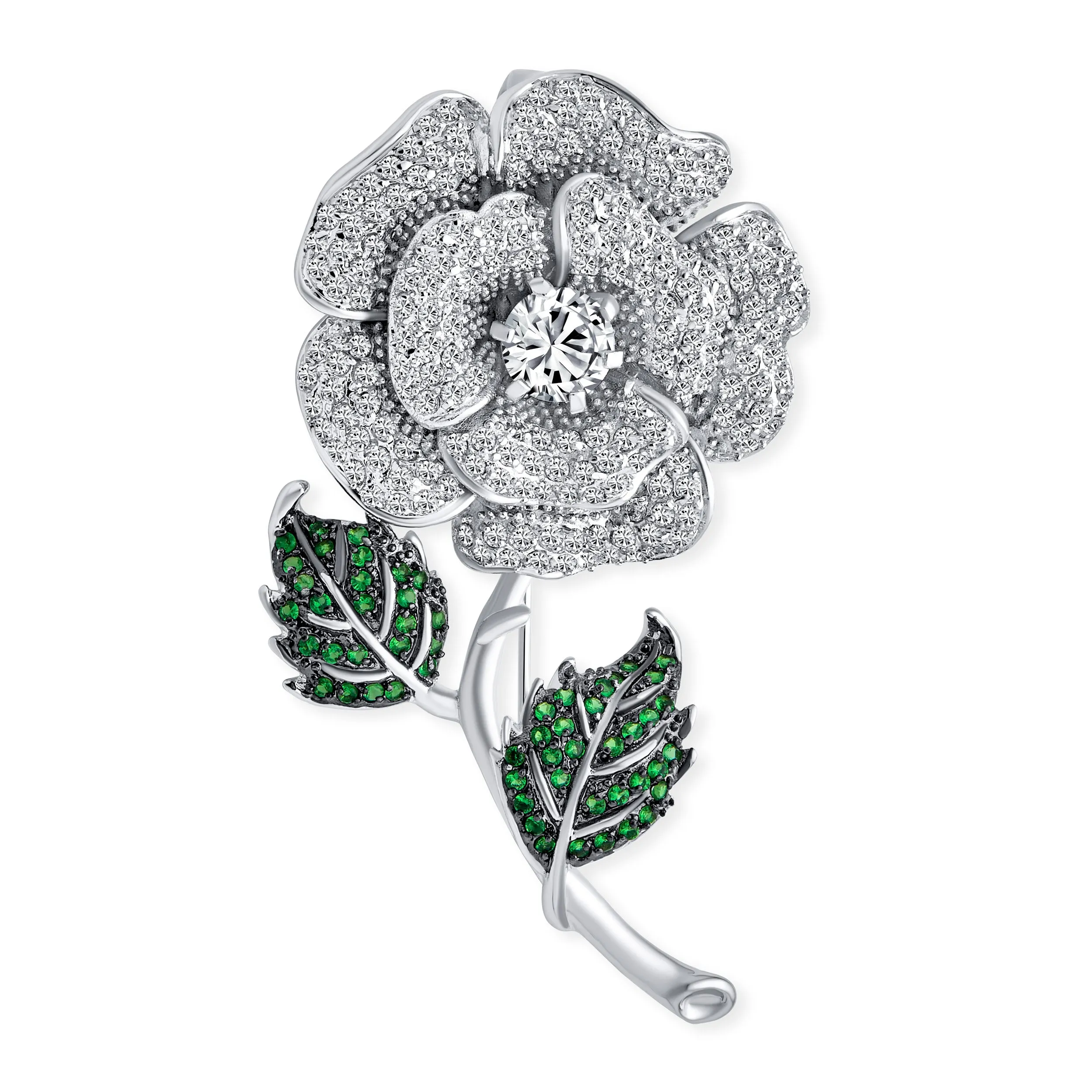 Elegant Dress Brooche Pin Colorful Floral Bouquet with Roses & CZ Accents