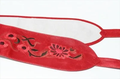 Embroidered leather belt - red