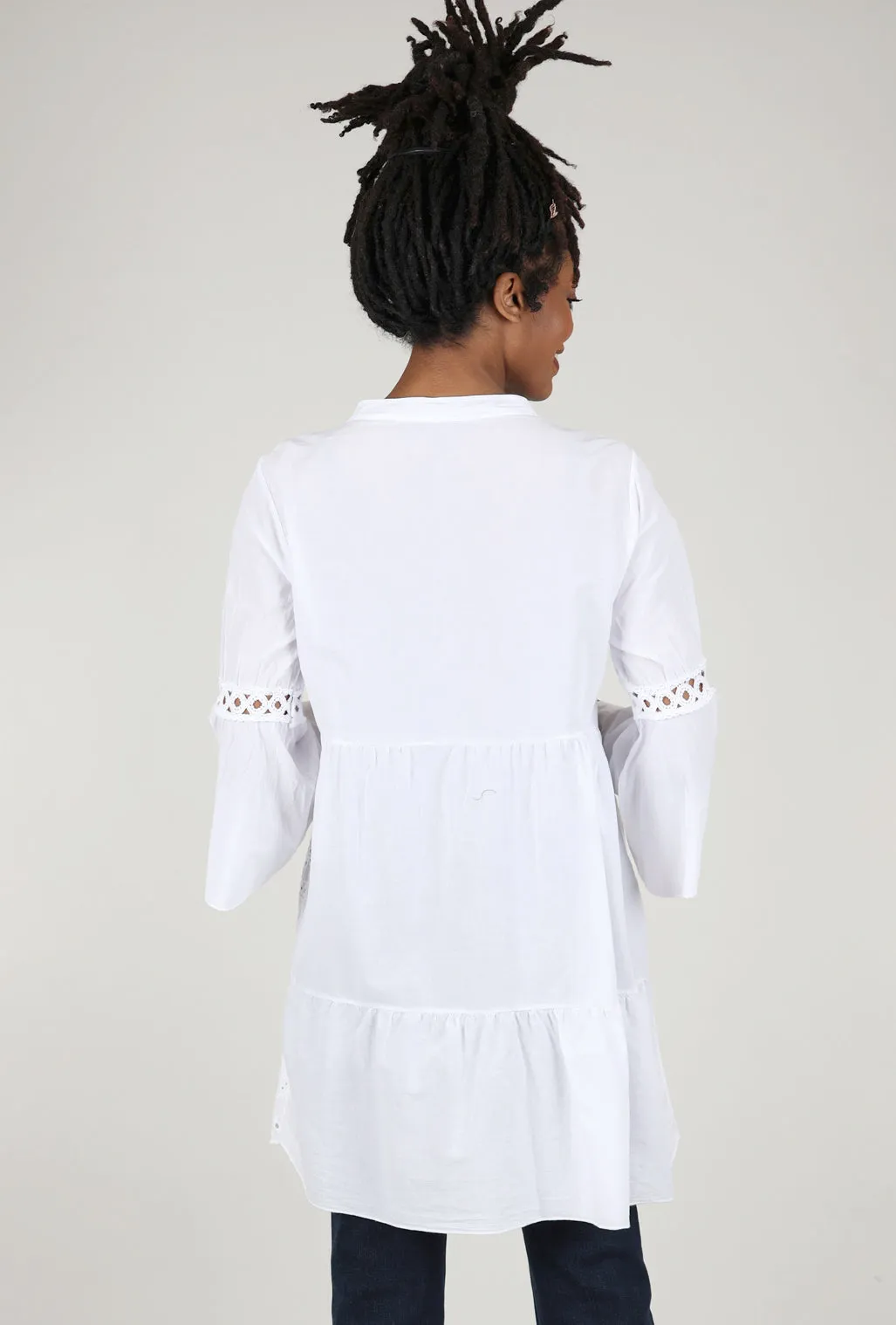 Eyelet Tiered Tunic, White