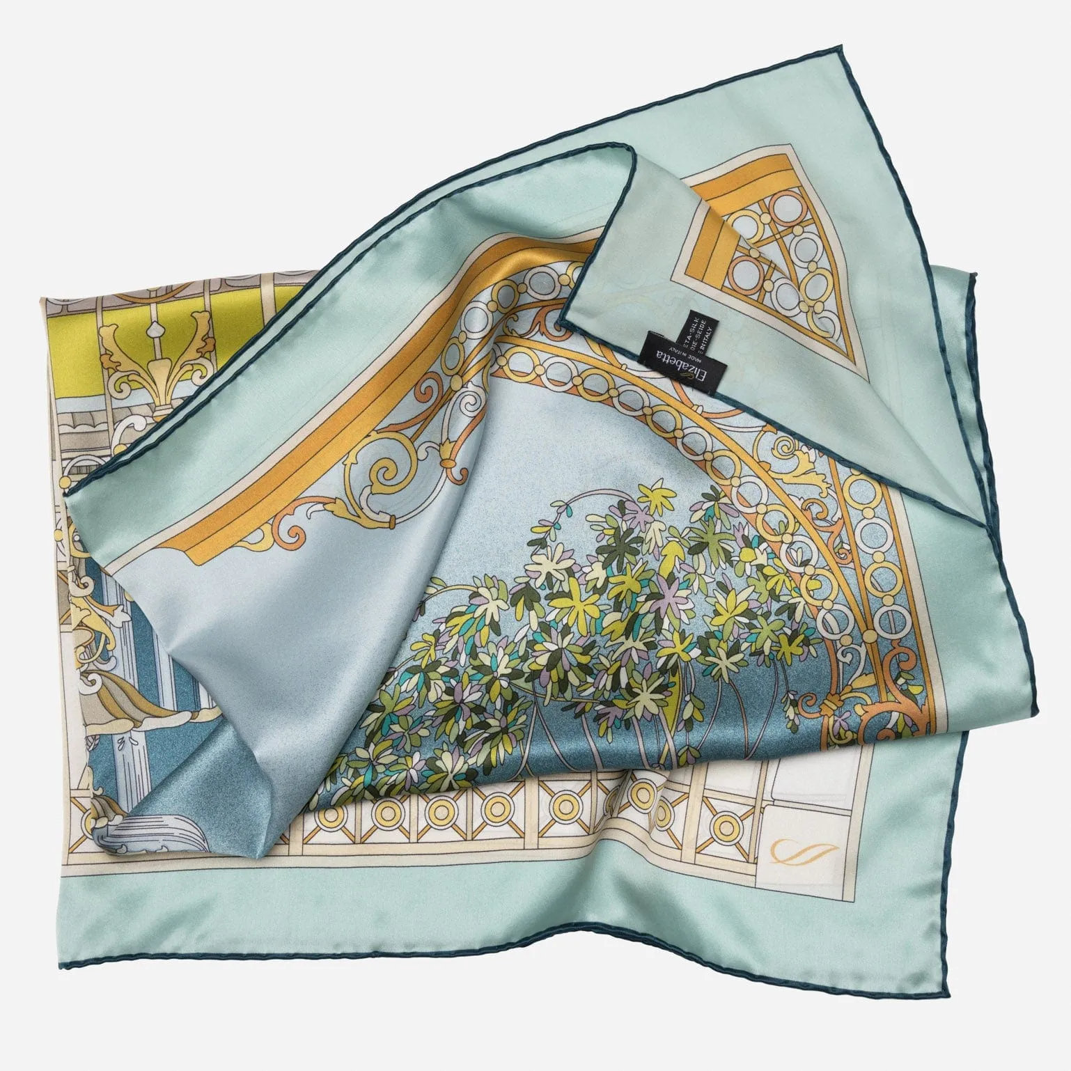 Garden of Dreams - Hand Rolled Silk Foulard - Aqua