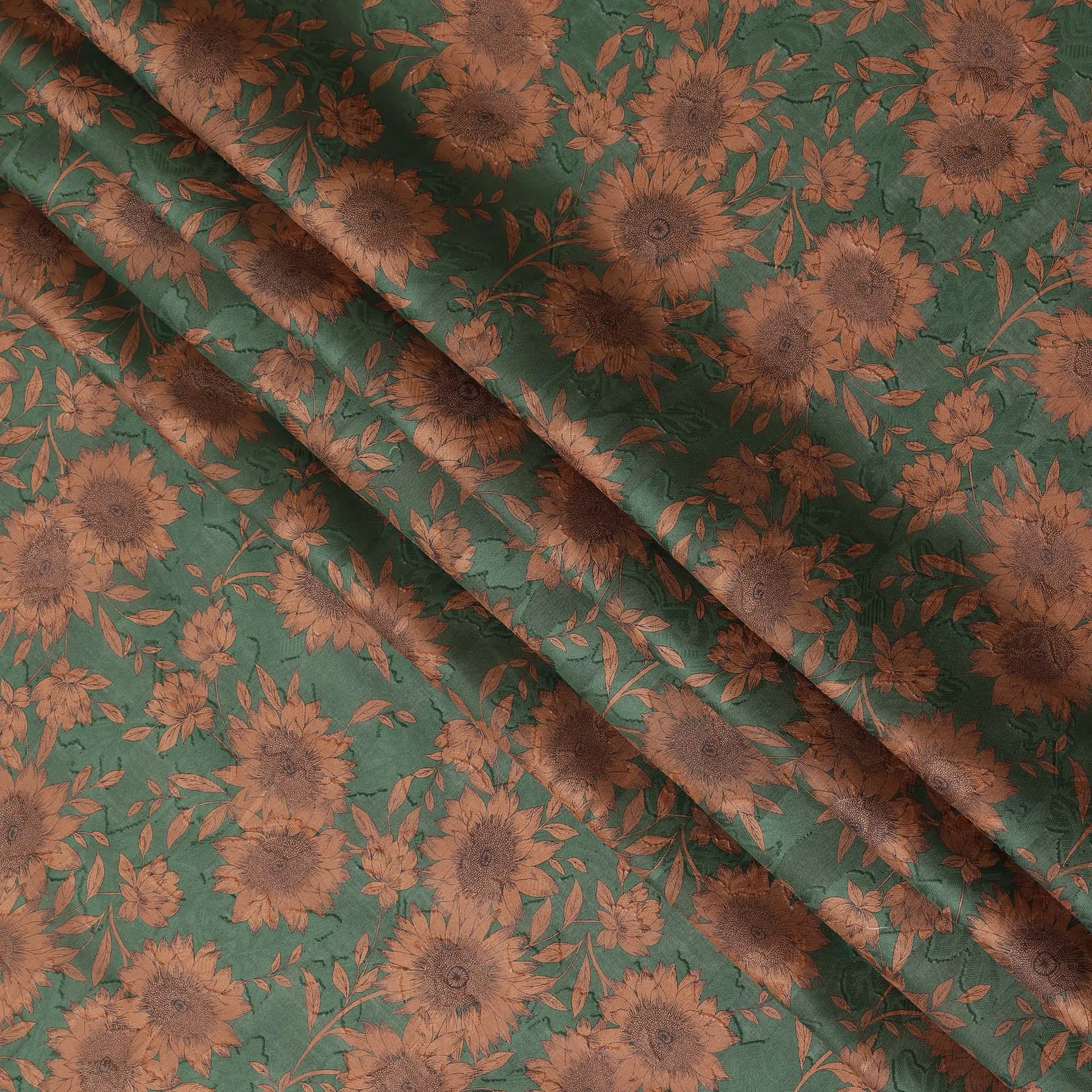 Green Sunflower Cotton Uragiri Voile Fabric having Jacquard, 110 cm Width-D20569