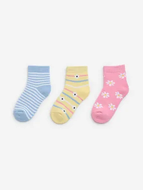 HOP Kids Yellow Printed Cotton-Blend Socks - Pack of 3