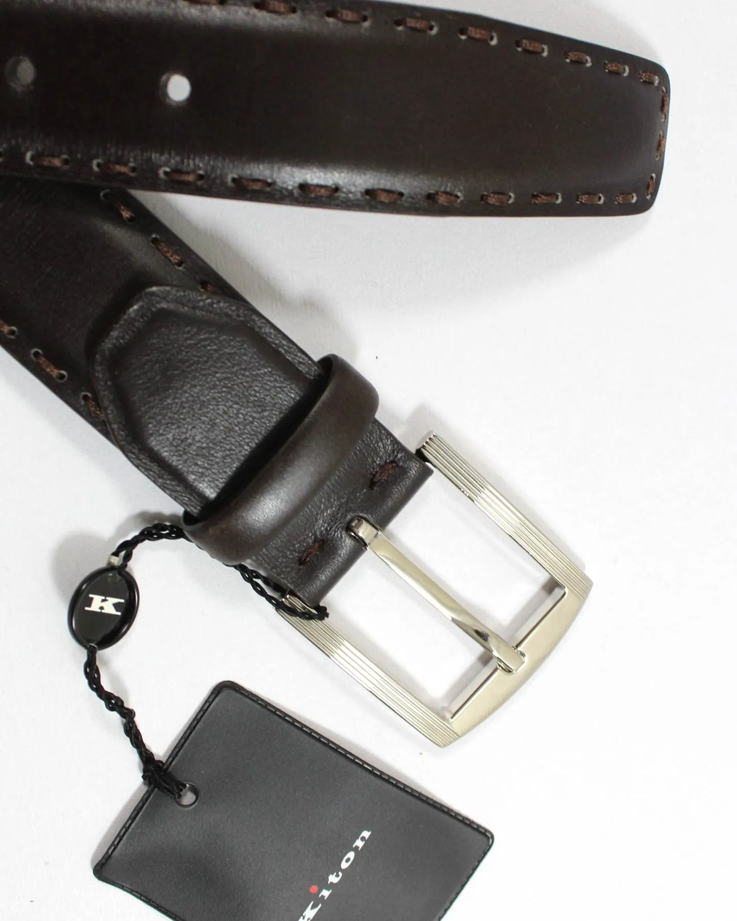 Kiton Men Belt Dark Brown Leather - Resizable (Fits All sizes)