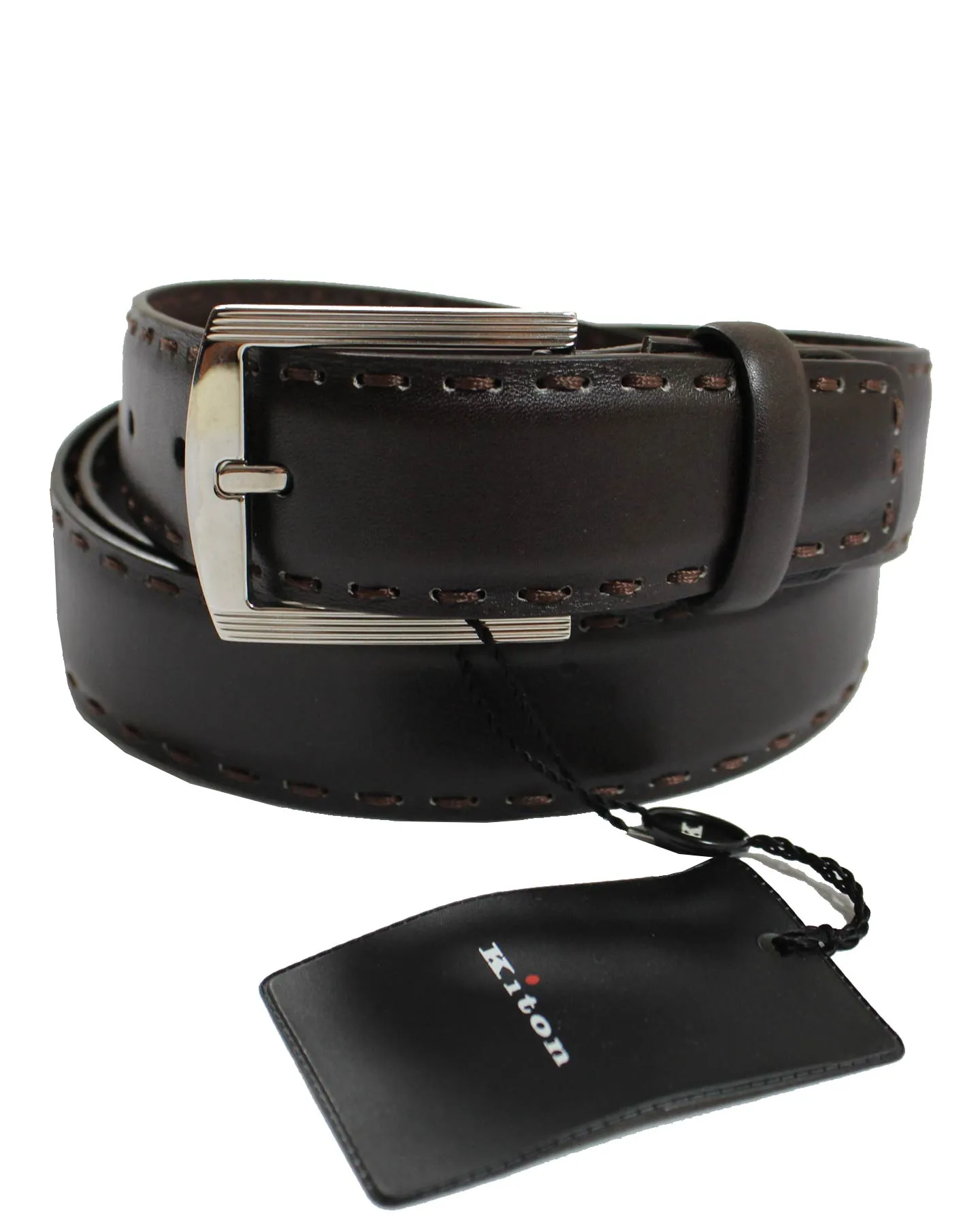 Kiton Men Belt Dark Brown Leather - Resizable (Fits All sizes)