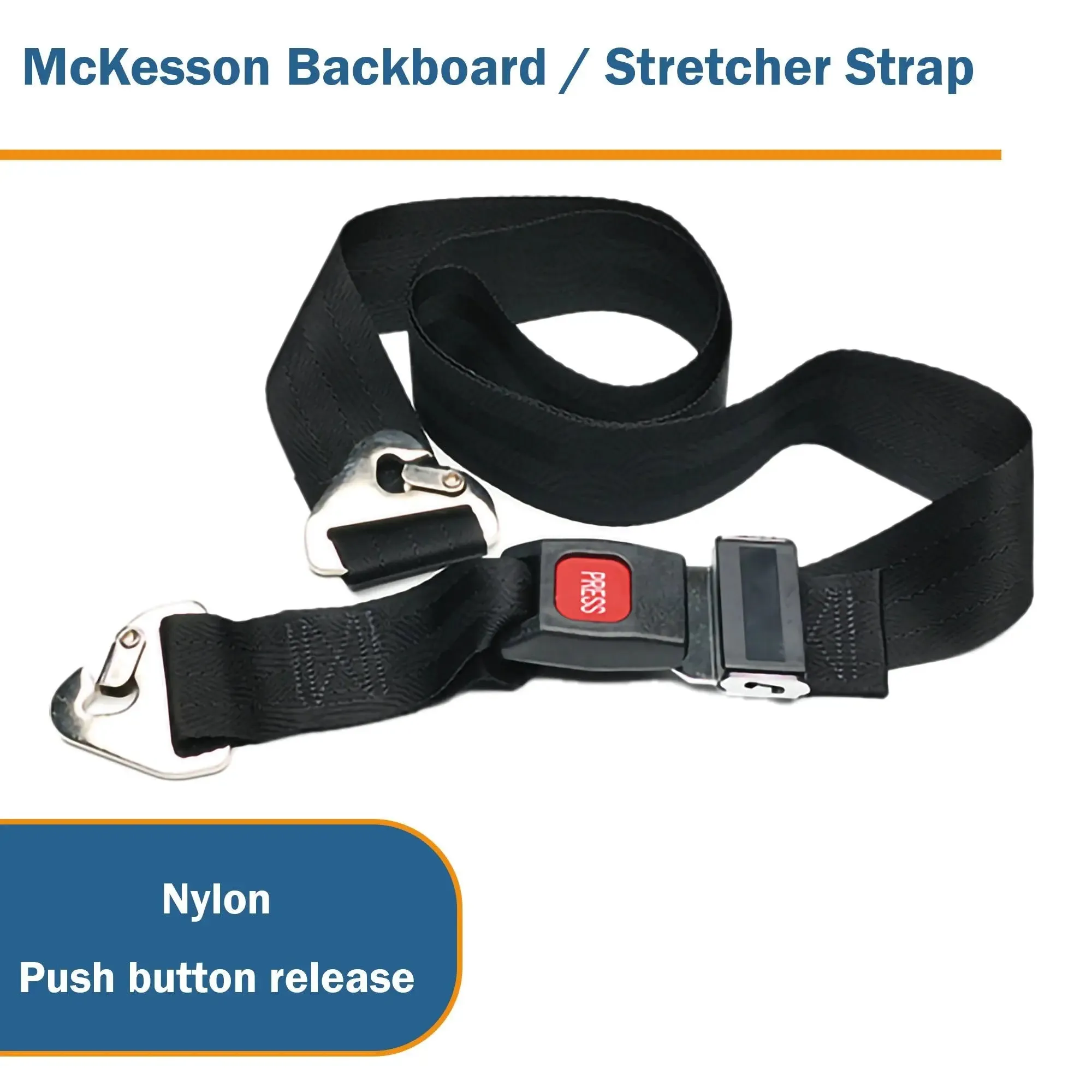 McKesson Push Button Strap, Adjustable, 5 ft Nylon Strap for Stretchers and Backboards, Quick Release Buckle, Black