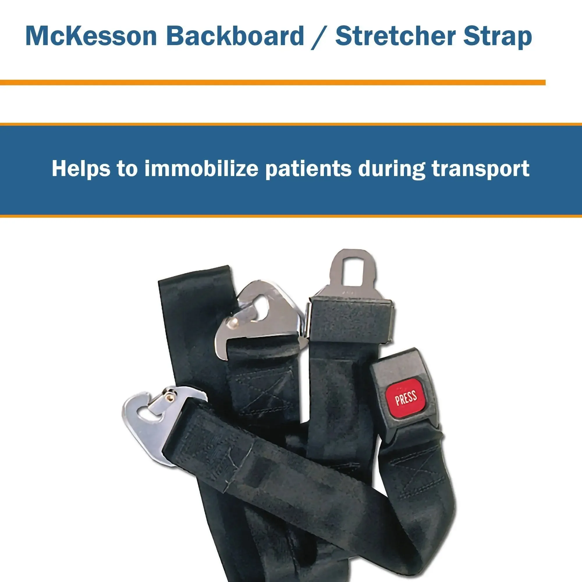 McKesson Push Button Strap, Adjustable, 5 ft Nylon Strap for Stretchers and Backboards, Quick Release Buckle, Black