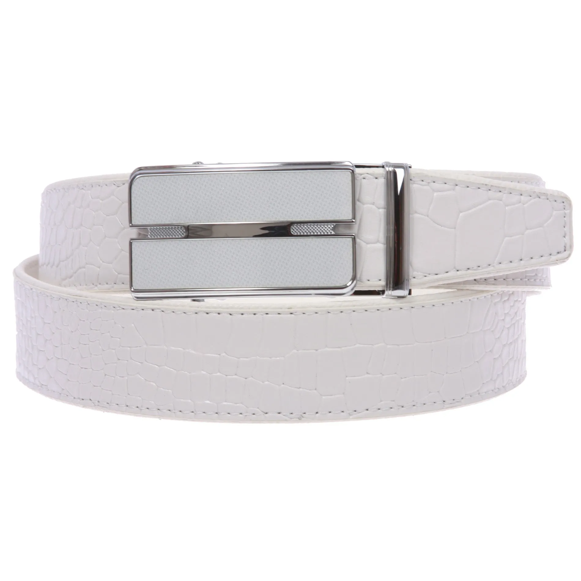 Men's Alligator Leather Automatic Buckle Slide Ratchet Dress Belt