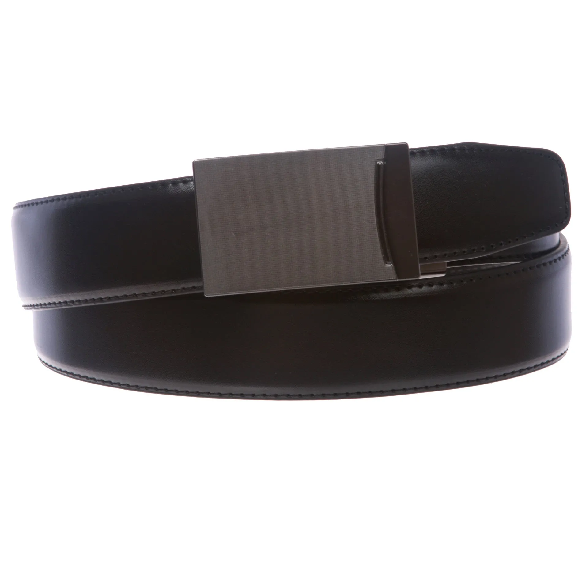 Men's Feather Edged Slide Leather Dress Belt with Automatic Buckle