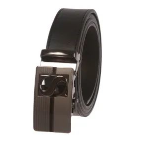 Men's Plain Leather Slide Ratchet Dress Belt with S Design Automatic Buckle