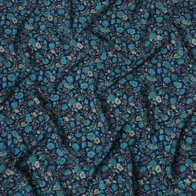 Midnight Blue Botanical Bliss Crepe Silk Fabric, 110cm Width - Lush Aesthetic for Couture and Drapes-D18915