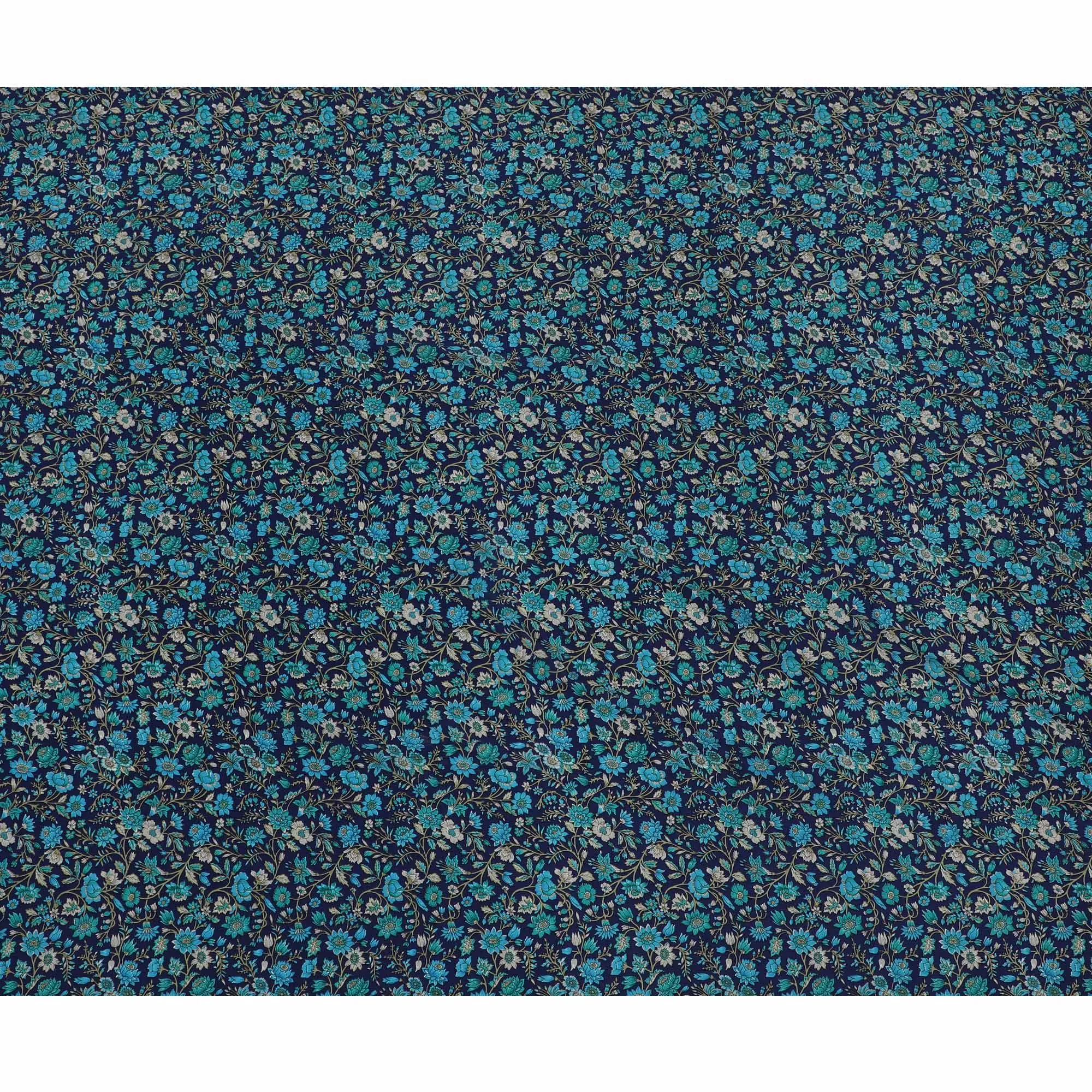 Midnight Blue Botanical Bliss Crepe Silk Fabric, 110cm Width - Lush Aesthetic for Couture and Drapes-D18915