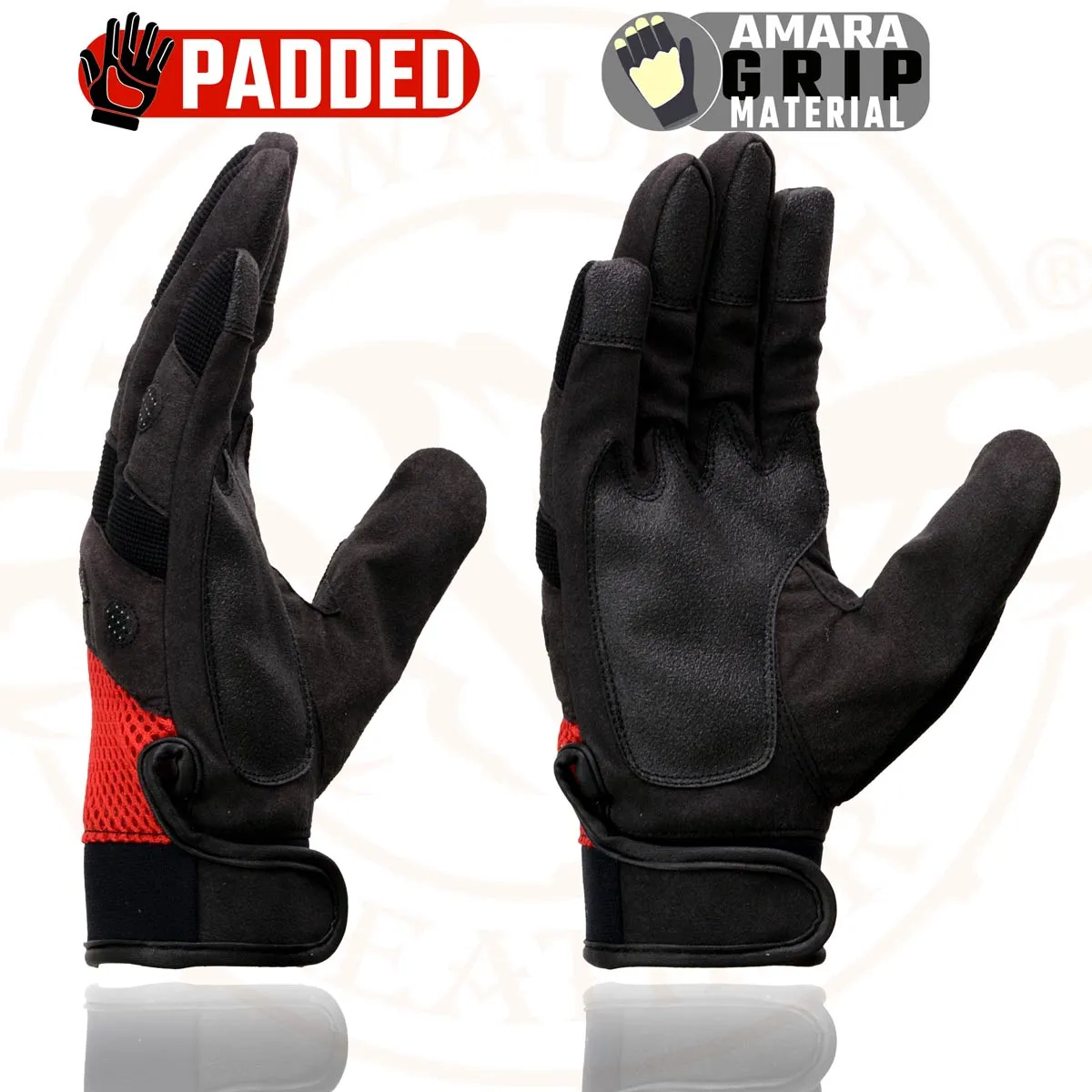 Milwaukee Leather SH76102 Men's Black and Red Textile Mesh Motorcycle Mechanics Hand Gloves W/ Amara Cloth Bottom