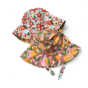 Organic Reversible Bucket Sun Hat - Strawberry Lemonade